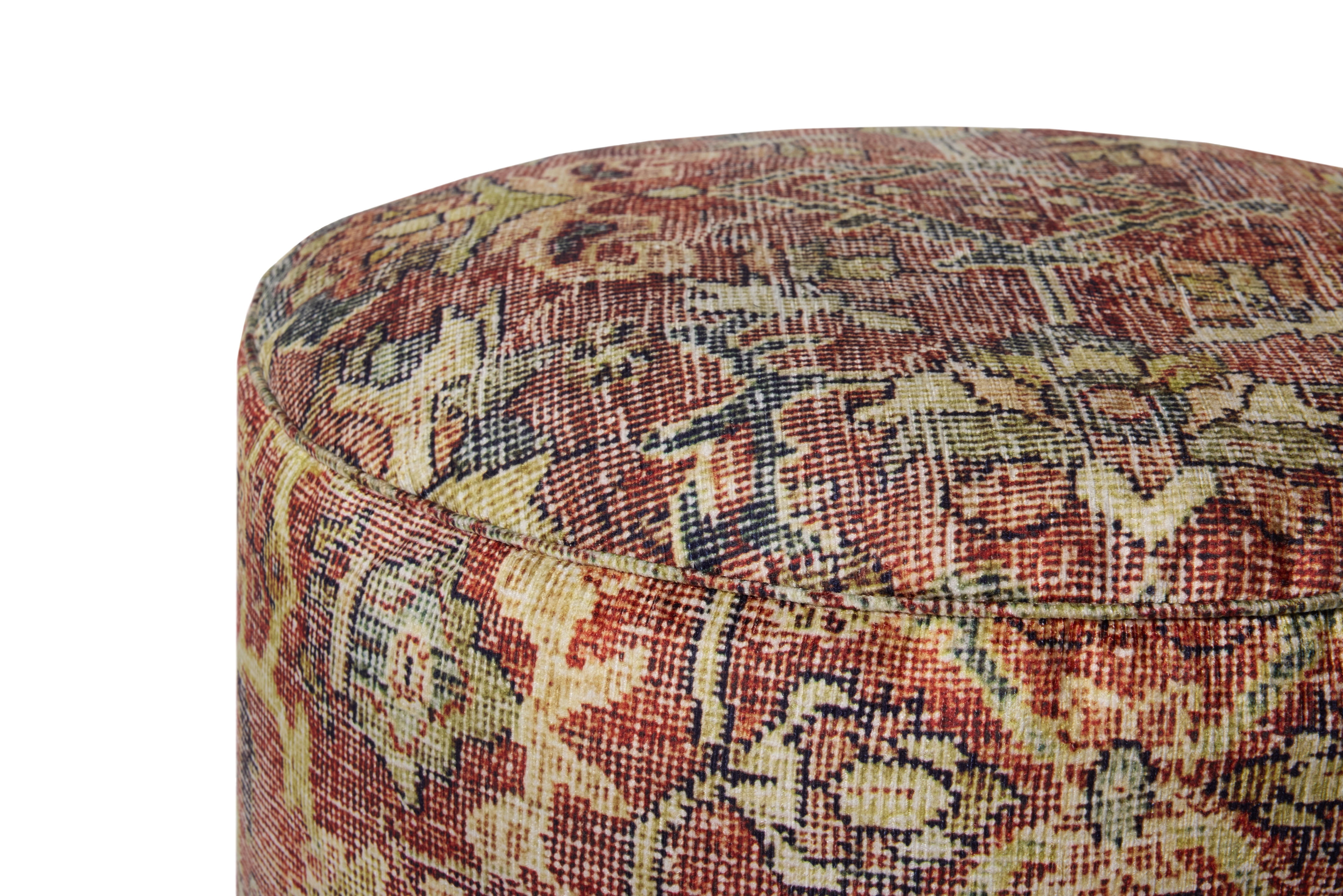 Loloi LPFLAY2 Spice Red 18" x 18" x 20" Vintage-Inspired Pouf for Living Room or Bedroom
