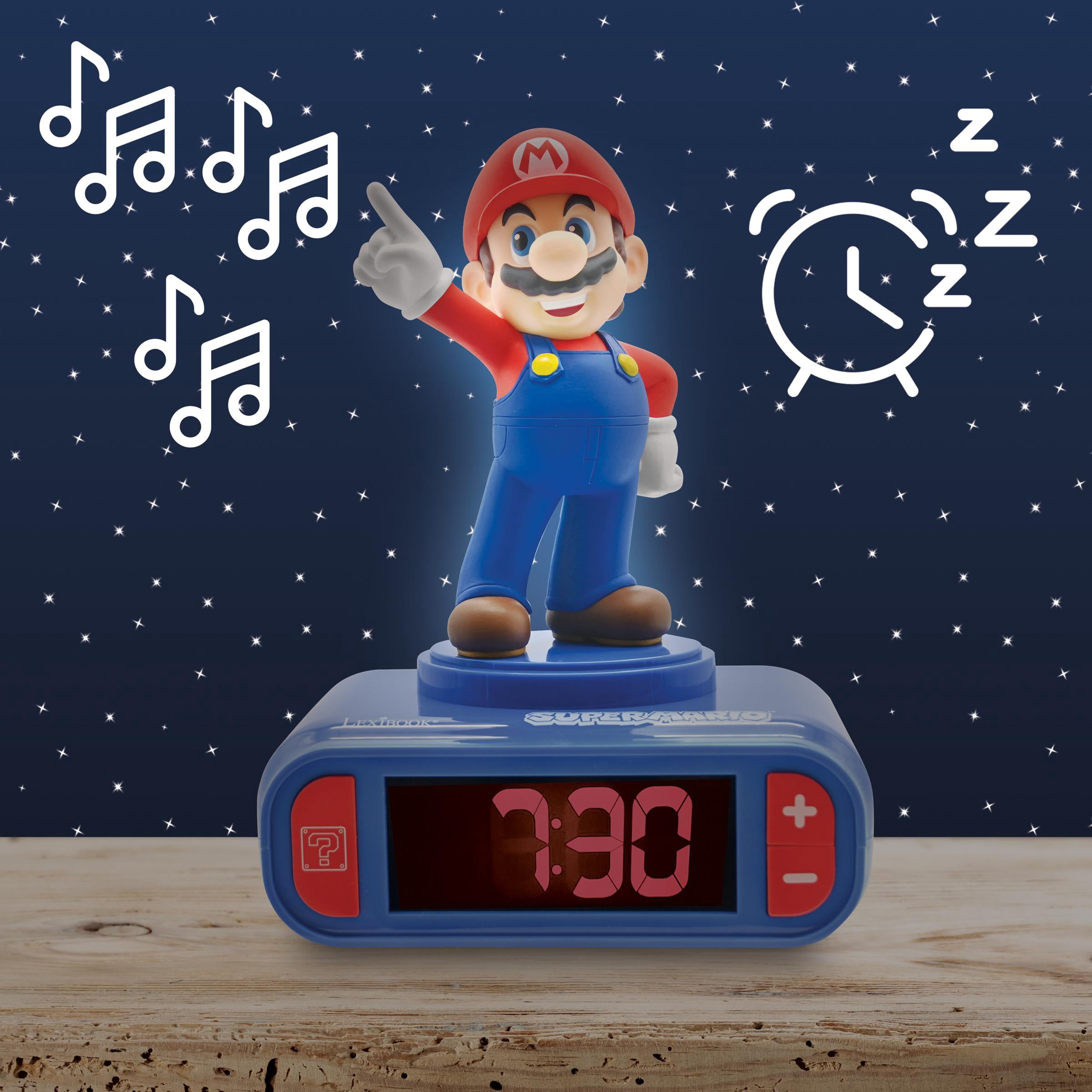 Lexibook, Super Mario, Mario Nightlight Alarm Clock, Sounds and Melodies, LCD Backlit Screen, Luminous, Snooze, Red/Blue