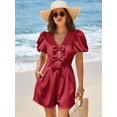 thumbnail image 3 of Romper Cicy Bell para mujer, bonito lazo en la parte delantera, cuello en V, manga abullonada, 3 of 7