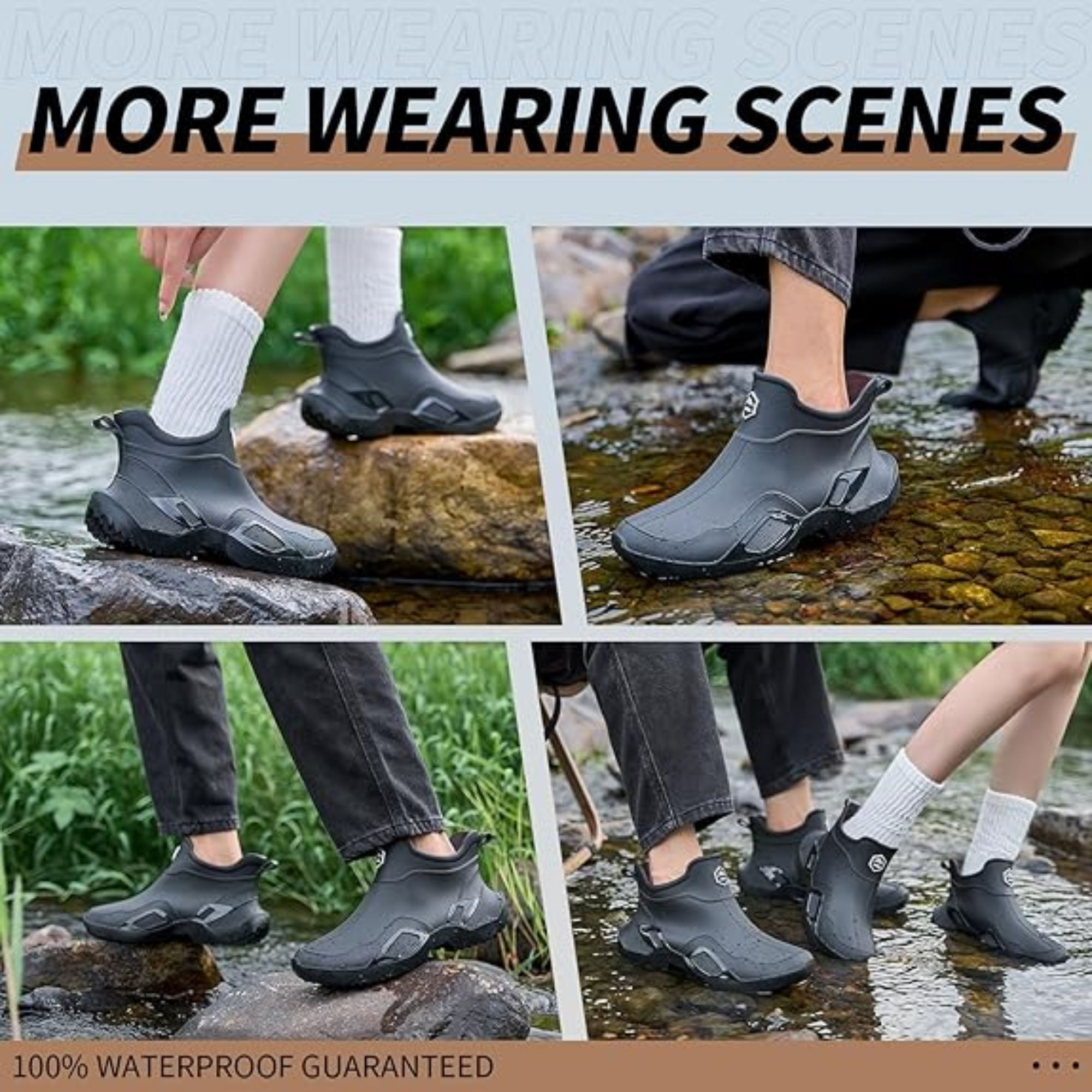 CHICVOMEY Women's Waterproof Rain Boots Anti-Slip Ankle Boots for Gardening Fishing Farming Boating Outdoor Work Traction Sole Short Rain Boots for Women & Men