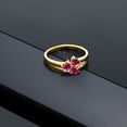 thumbnail image 5 of Gem Stone King 18K Yellow Gold Plated Silver Red Created Ruby and White Created Sapphire 3-Stone Ring for Women (0.98 Cttw, Heart Shape 4MM, Gemstone July Birthstone, Size 6), 5 of 5