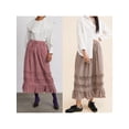 thumbnail image 3 of Yunliwuli Women's Plaid Print Long Skirt Elastic High Waist Frill Trim Ruffled A-Line Skirt for Summer, 3 of 10
