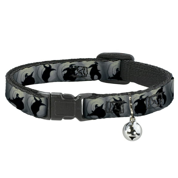 Disney Breakaway Cat Collar With Bell, Plastic Clip, Easy Adjustable, Oogie Boogie Silhouette Poses Gray Black, 8.5 to 12 Inches 0.5 Inch Wide