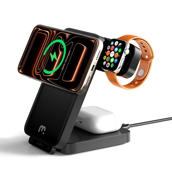 MyBat Pro FlipSide 3-in-1 Folding Magnetic Charging Dock with LED Light - Black