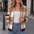 thumbnail image 5 of Vxararl Women Bomber Jacket Lightweight Plaid Flannel Zip‑Up Casual Long Sleeve Winter Outerwear Coat, Stand Collar Ribbed Cuffs Soft Flannel Casual Street Outer for Women Brown XL, 5 of 6