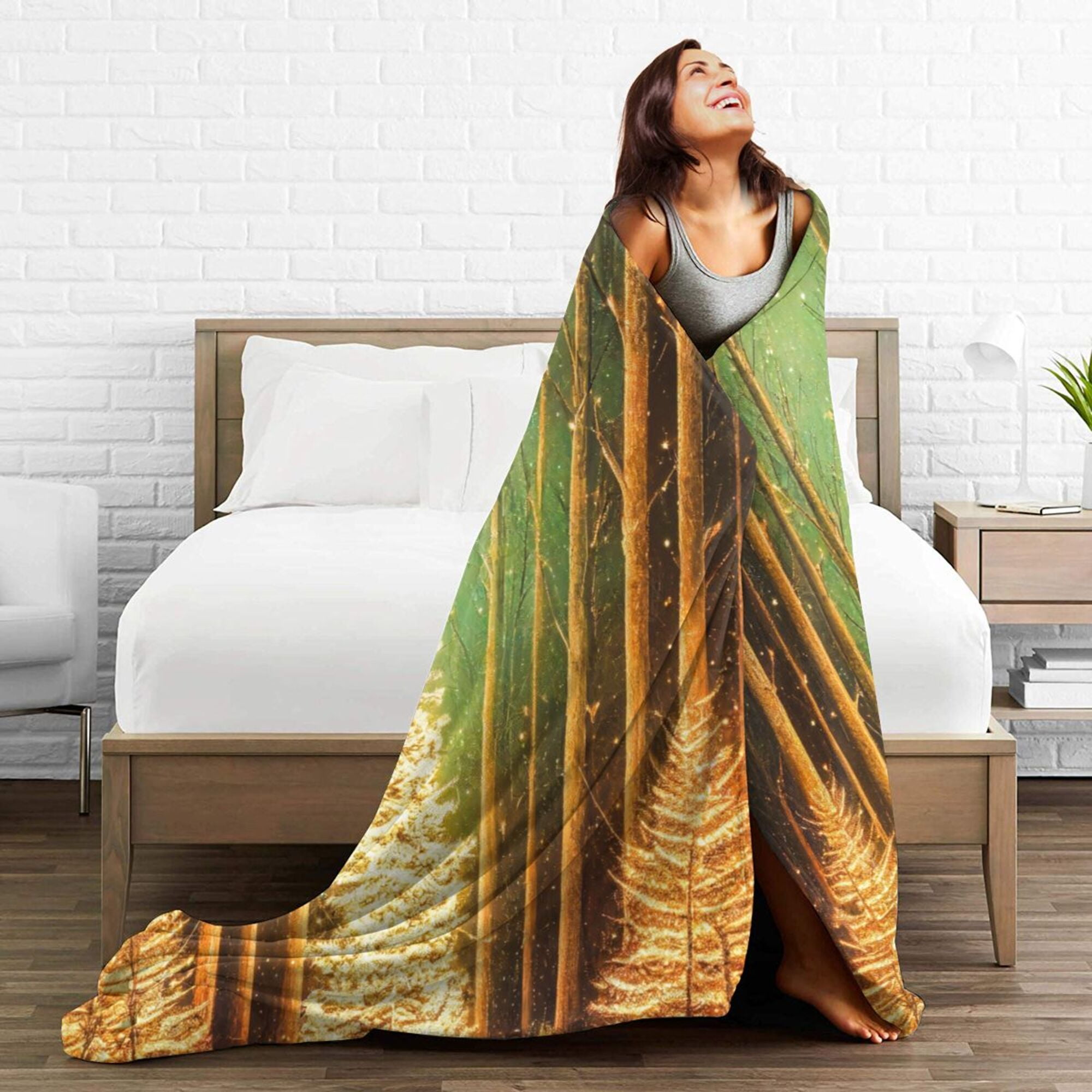 DouZhe Ultra Soft Micro Fleece Lightweight Flannel Bed Blanket Heaven Christmas Light Moon Print Cozy Warm Throw Blankets 80 x60