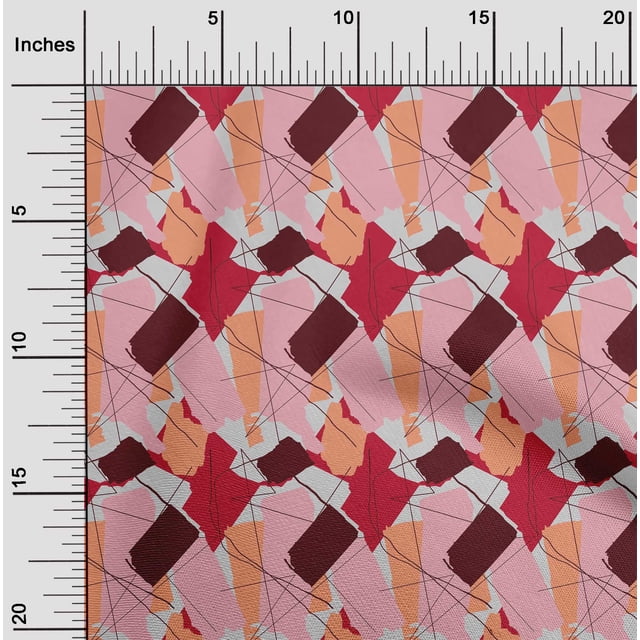 oneOone Polyester Lycra Pink Fabric Triangle & Brush Stroke Abstract Craft Projects Decor Fabric Printed By The Yard 56 Inch Wide