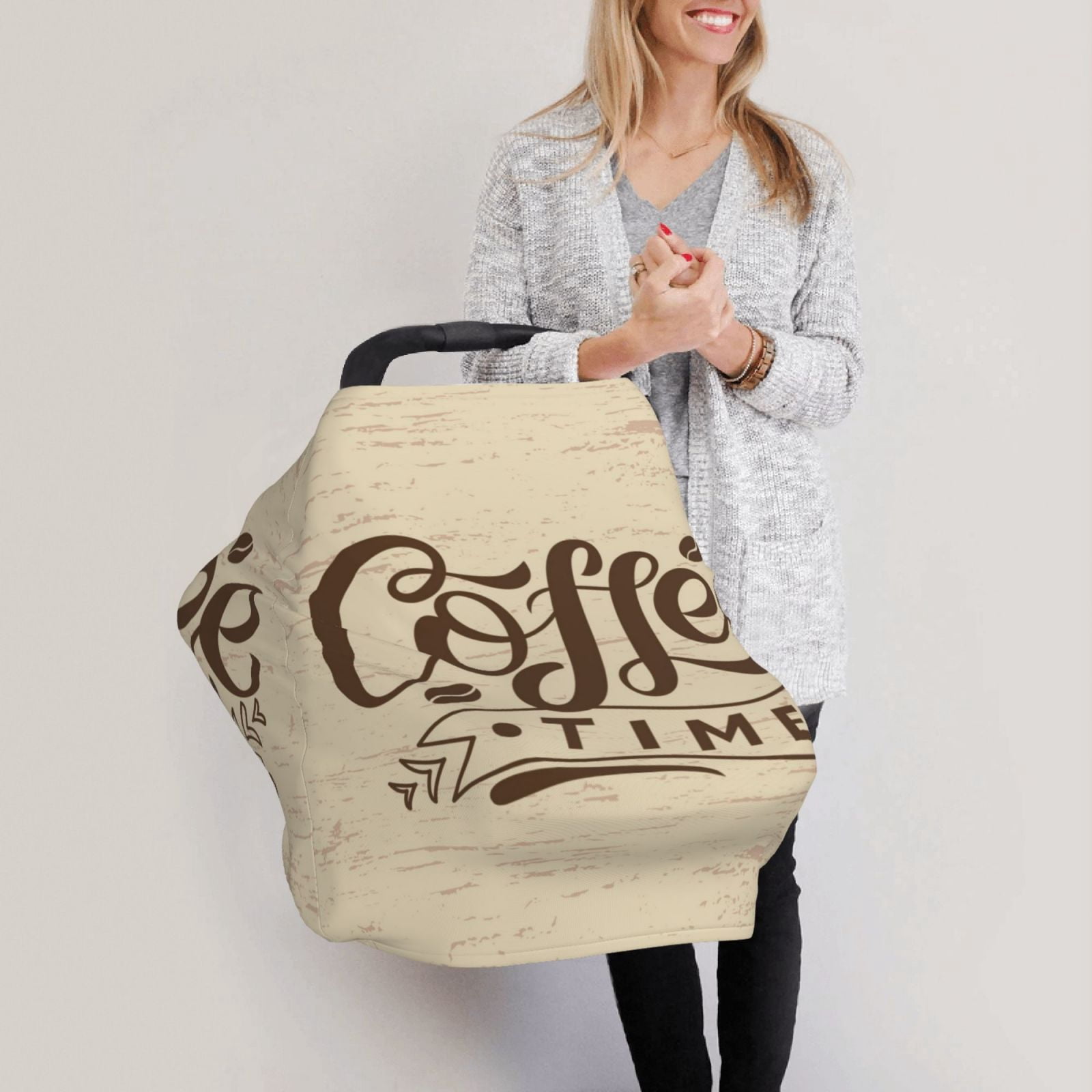 Fotbe Coffee Time (2) Pattern Car Seat Covers for Babies, Nursing Breastfeeding Cover Infant Carseat Canopy, Soft Stretchy Carrier Cover