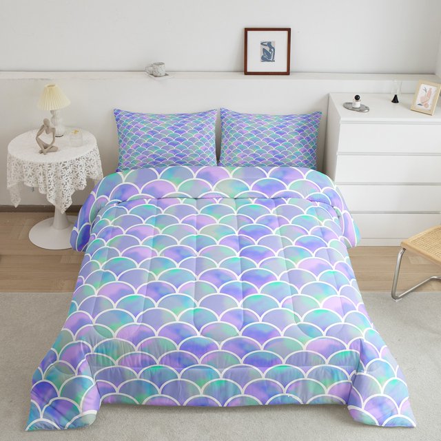 Erosebridal Ensembles de Couette Écailles de Sirène Violette, Couettes et Duvets d'Animaux de Rêve Super Confortables 2 Pcs
