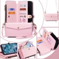 thumbnail image 2 of Compatible with Google Pixel 9 / 9 Pro Crossbody Wallet Case,Flip Folding Kickstand,With Card Slots,Long Strap&Short Strap,Zipper Pocket,Shockproof Heavy Duty PU Leather Phone Case,Pink, 2 of 8