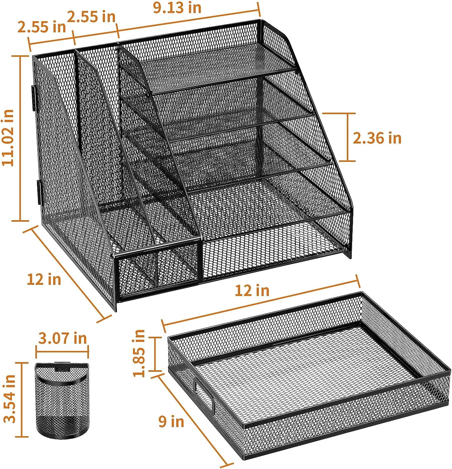 Marbrasse Desk Organizer with File Holder, 5-Tier Paper Letter Tray Organizer with Drawer and 2 Pen Holder, Mesh Desk Organizers and Accessories