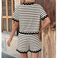 thumbnail image 6 of Womens 2 Piece Lounge Set Striped Outfits Short Sleeve Tops and Shorts Summer Matching Sets Beige S, 6 of 8