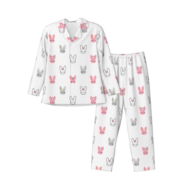 Fotbe Girl Rabbit Pattern Long Sleeve Pajama Set for Men,Sleepwear Set,2-piece Loungewear Set,Soft PJs Comfy Nightwear with Pockets-Large