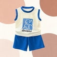 thumbnail image 4 of Conjuntos de camiseta sin mangas con cuello redondo para verano para hombre y mujer, conjunto de dos piezas con estampado de dinosaurio para niños, camiseta fina sin mangas con cuello redondo y pantal, 4 of 9