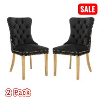 Tcbosik 2 Pack Upholstered Velvet Chairs, Dining Armless Chair with Button Tufted Back, Side Chair with Stainless Steel Leg for Living Room, Black & Gold