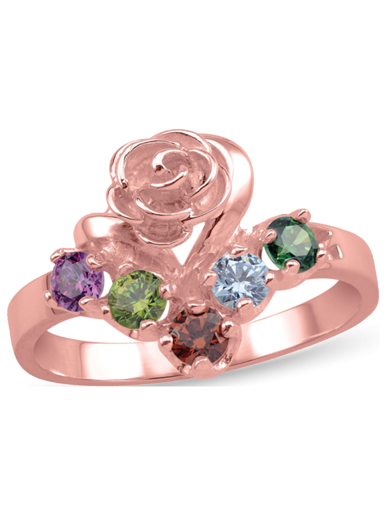 Personalized Floral Chevron Birthstone Ring in 10K Gold by Jewlster