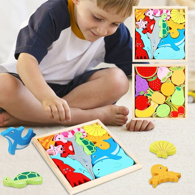 DPTALR 2 Pcs Casse-Tête de Cognition des Aliments en Bois pour Enfants Jouet Éducatif
