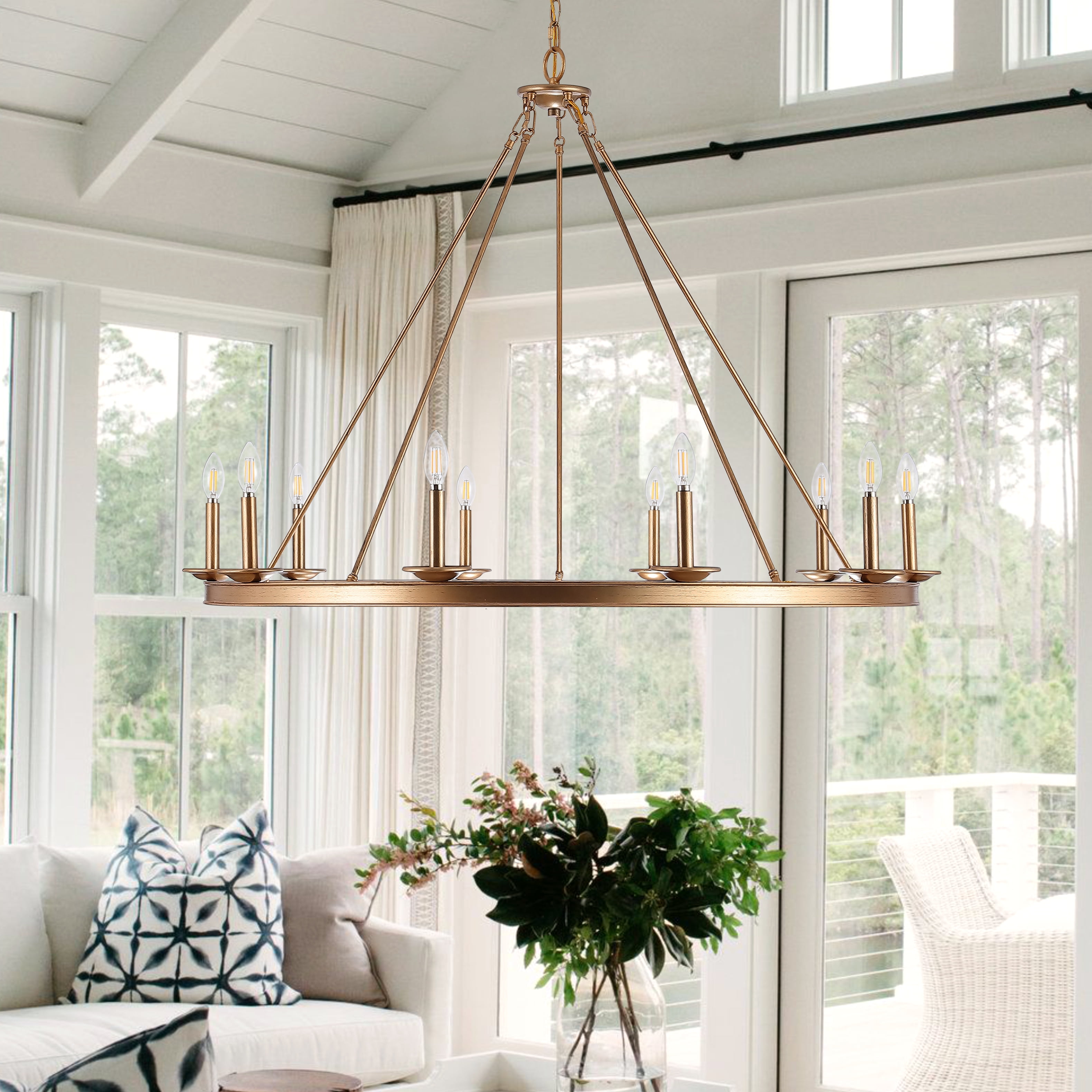 SAFAVIEH Telta 10 Light Industrial Adjustable Chandelier, Gold Painted