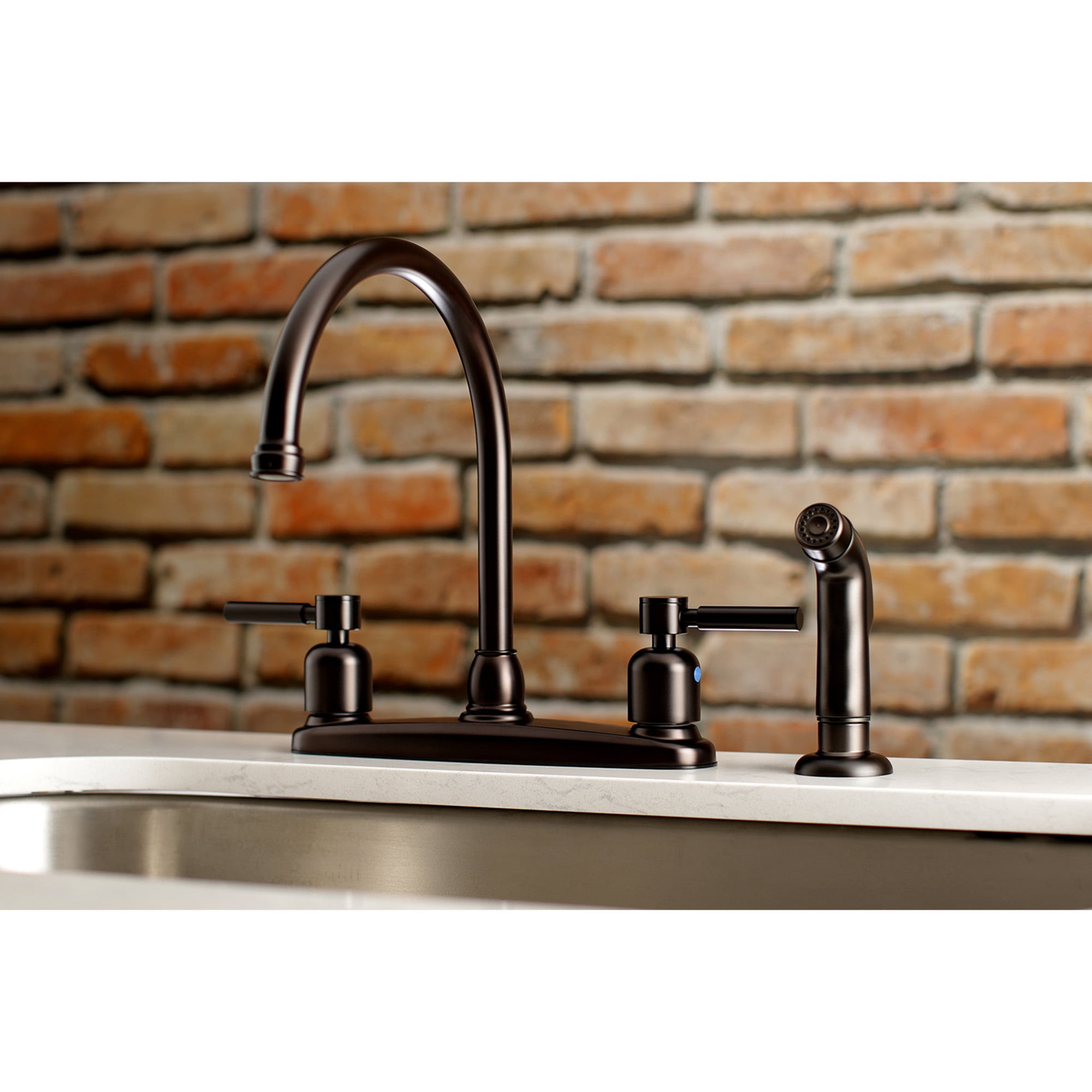 Kingston FB795DLSP Concord Two-Handle 4-Hole 8" Centerset Kitchen Faucet with Side Sprayer in Oil Rubbed Bronze