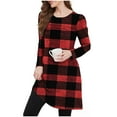 thumbnail image 5 of Pxkloy Plaid Shirt Dresses for Women 2025 Long Sleeve Round Neck Dress Pleated Front Casual Loose Outfits with Pockets Red,XL, 5 of 6