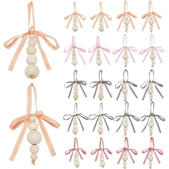 30pcs Christmas Tree Ornaments Wooden Beaded Pendant Decorations 10 Styles Boho Wood Bead Farmhouse Xmas Home Decor Wooden Hanging Decorations for Christmas Tree Fireplace Party Decor Wood