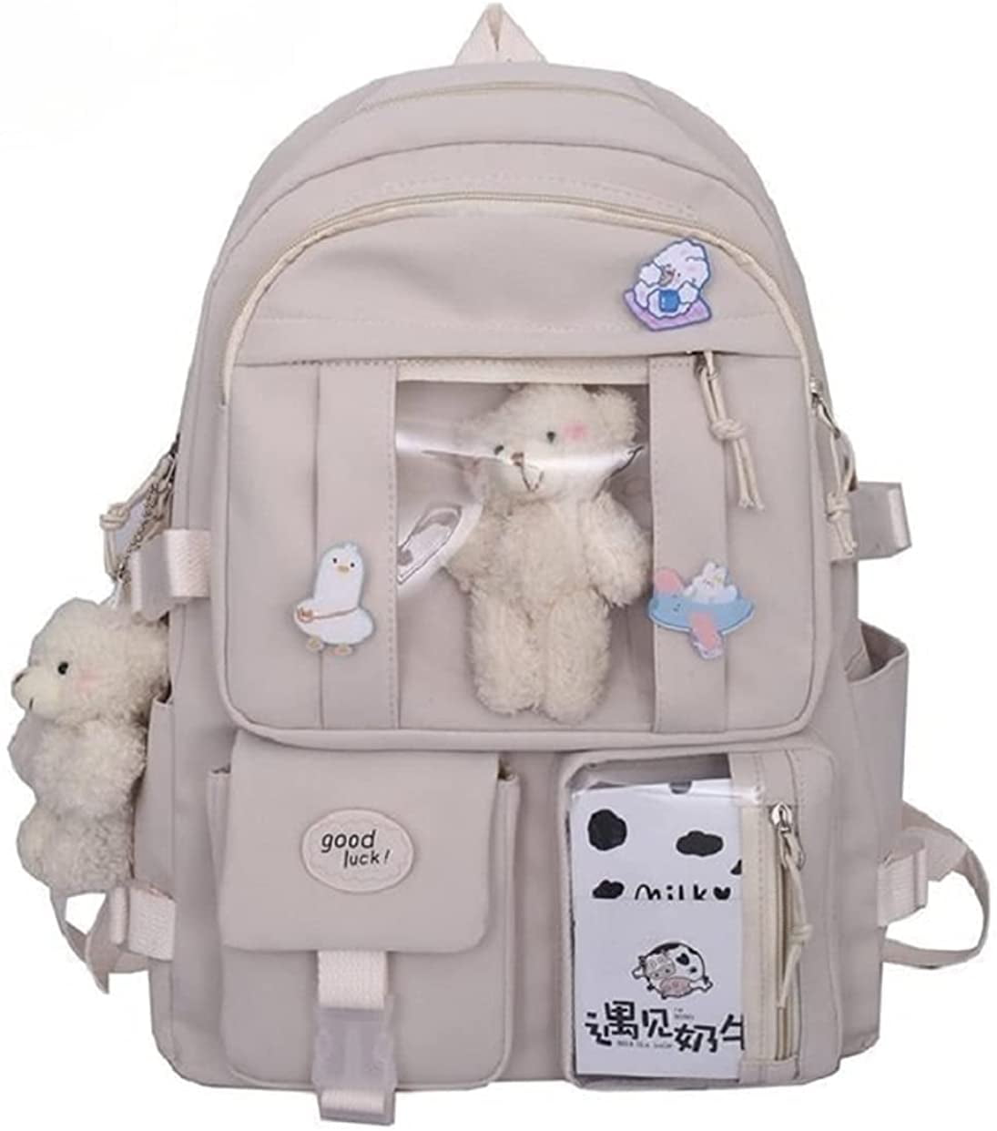 Kawaii Canvas School Backpack With Pendant - Lightweight Laptop Backpack For College, Teens & Everyday Use