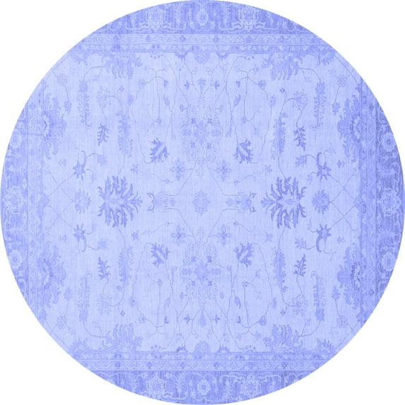 Ahgly Company Machine Washable Indoor Round Oriental Blue Traditional Area Rugs, 8' Round