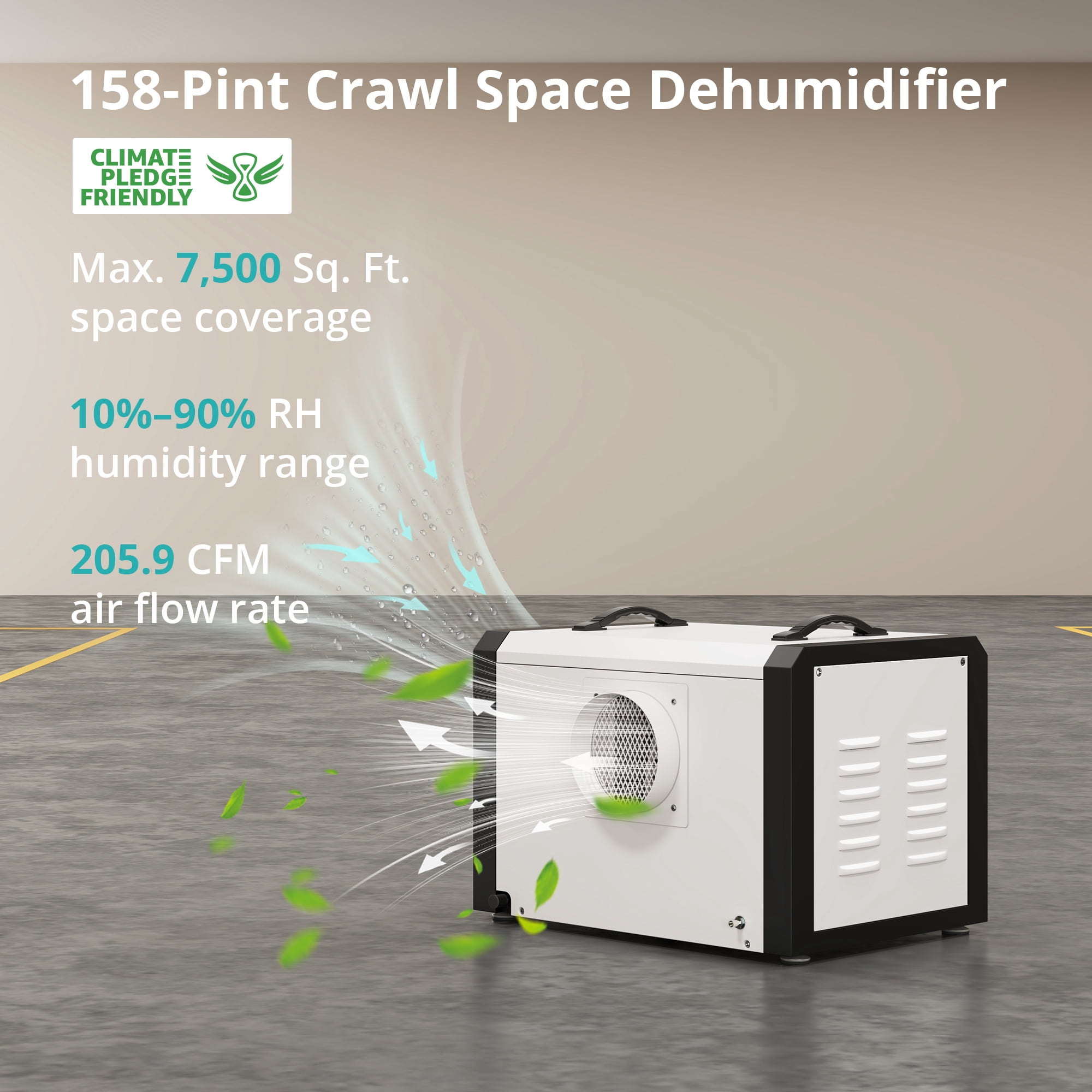 Waykar Kesnos 158 Pints Large Commercial Dehumidifier with Pump and Drain Hose for up to 7500 Sq. Ft. - 24 Hr Timer Ideal for Basements, Industrial Space, Crawlspace - Includes Remote Control