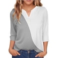 thumbnail image 2 of LIZUOJUNF Women's Casual Shirt Women's Fashion Casual Solid Color Button Three Quarter Sleeve Top T Shirt Cute Trendy Blouses, 2 of 6