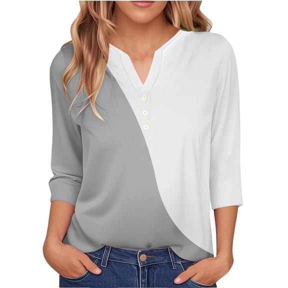 LIZUOJUNF Womens Dressy Casual Shirts V Neck T Shirts 3/4 Length Sleeve Casual Dressy Business Work Blouses Outfits, 2XL