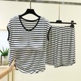 thumbnail image 4 of Tqcoqu Women's Striped 2 Piece Pajama Set,V Neck Sleeveless with Built In Bra Tank Top & Elastic Waist Shorts,Soft Loungewear Sleepwear Outfit Set,Black Women's XL-XXL, 4 of 5
