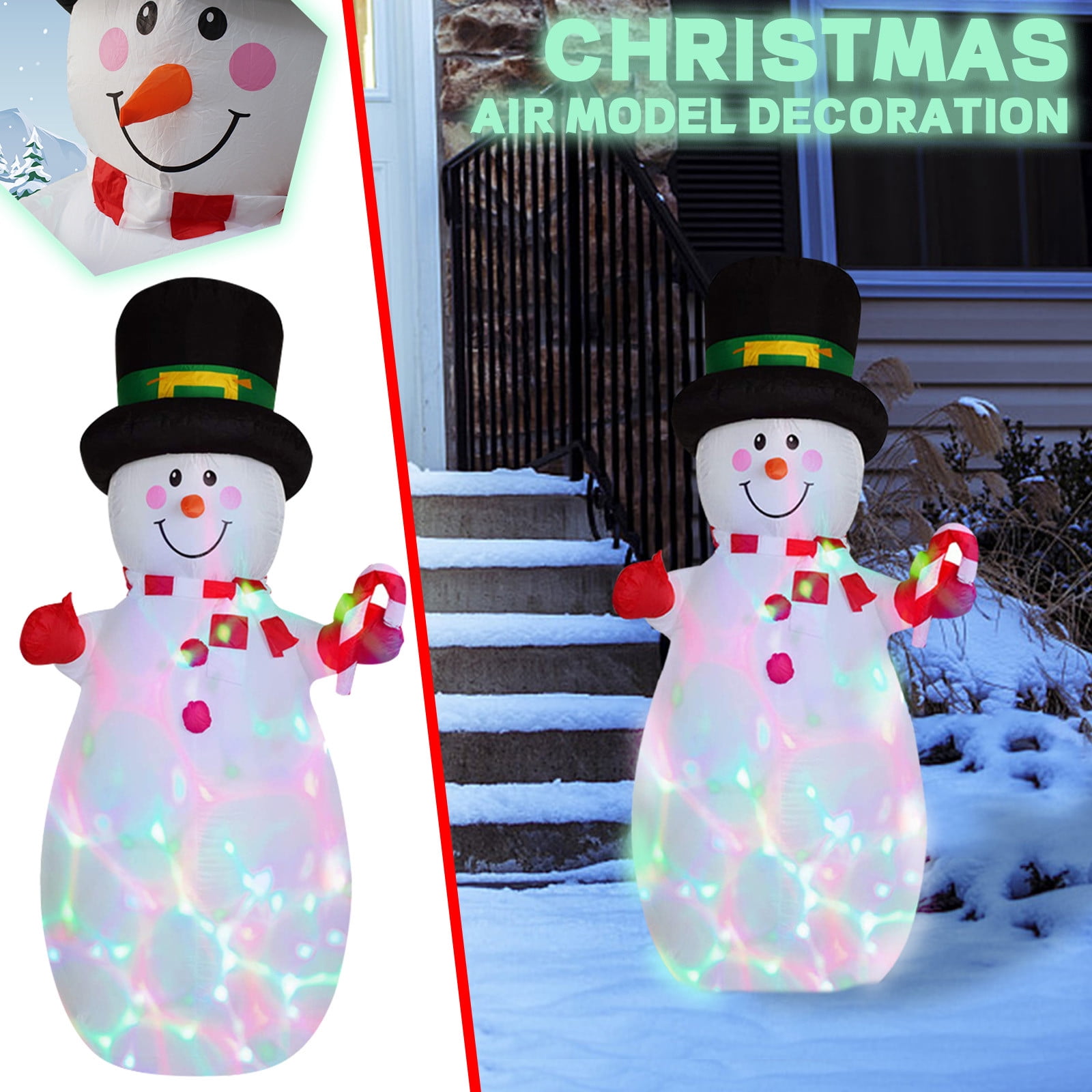 Menrkoo Christmas Decorations 1.8M/70.86Inch Inflatable Backpack Lights  Snow Man Christmas Event Venue Decoration Props Red,White ,ac