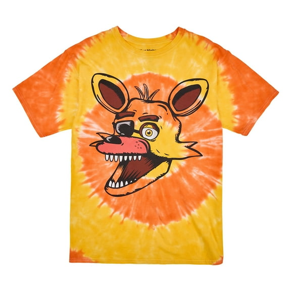 Five Nights At Freddy's Foxy Face Men's Orange Spiral Tie-Dye Crew Neck Short Sleeve T-shirt Medium