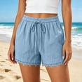 thumbnail image 5 of Casual Linen Shorts for Women JIANLAI Summer Casual Loose Elastic Waist Drawstring Lace Boho Beach Cover Up Shorts Womens Shorts (S-3XL) Blue, 5 of 9