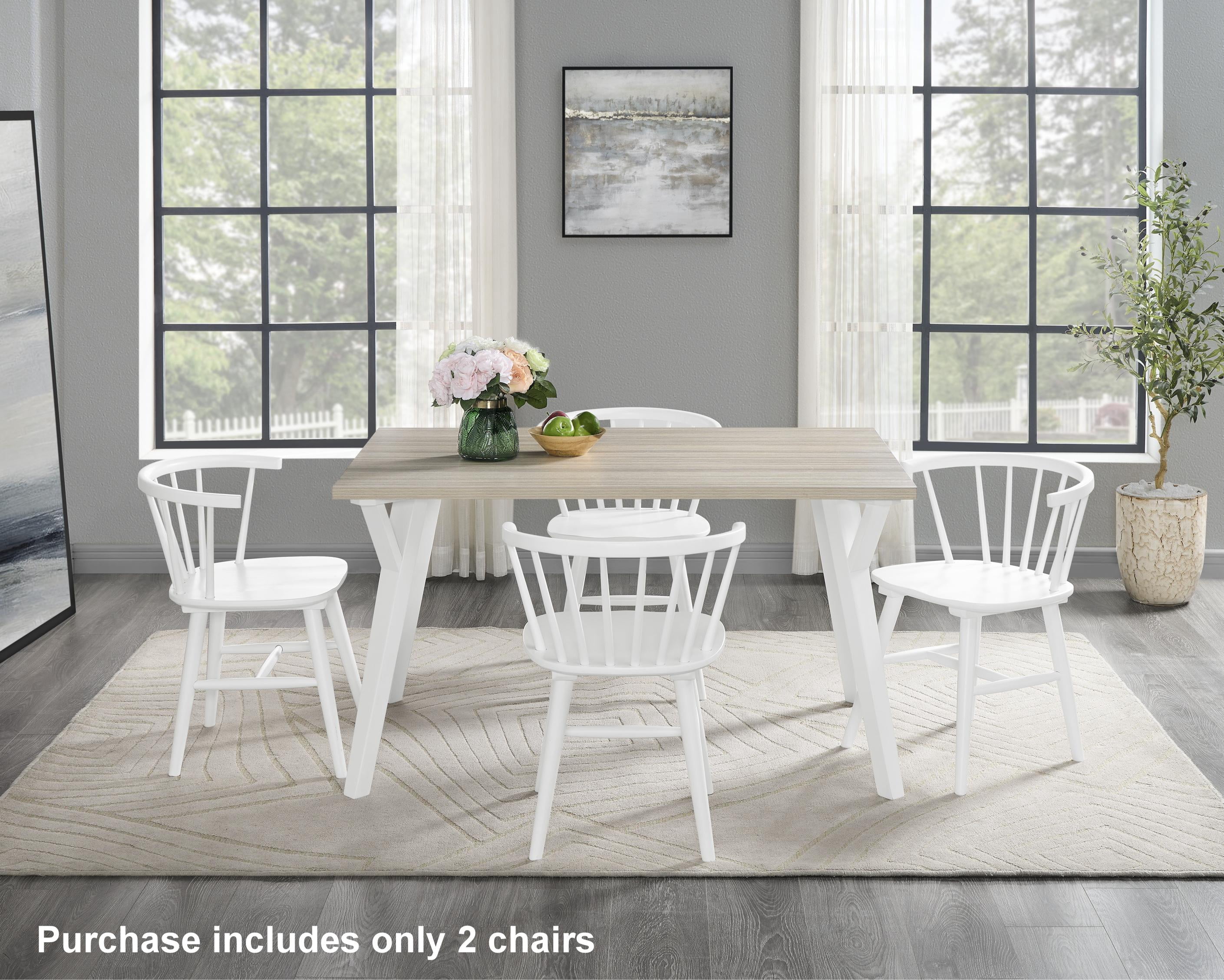 Roundhill Furniture Alwynn Wooden Spindle Back Dining Chairs, Windsor Chairs, Set of 2, White