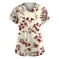 thumbnail image 2 of Pink Floral Scrubs For Nurses, Colourful Print Medical Uniforms Vintage Scrub Tops Women With Pockets Polyester-Spandex Workwear Loose Fit Shirts Nurses Dress Dresses Summer Red, 2 of 4