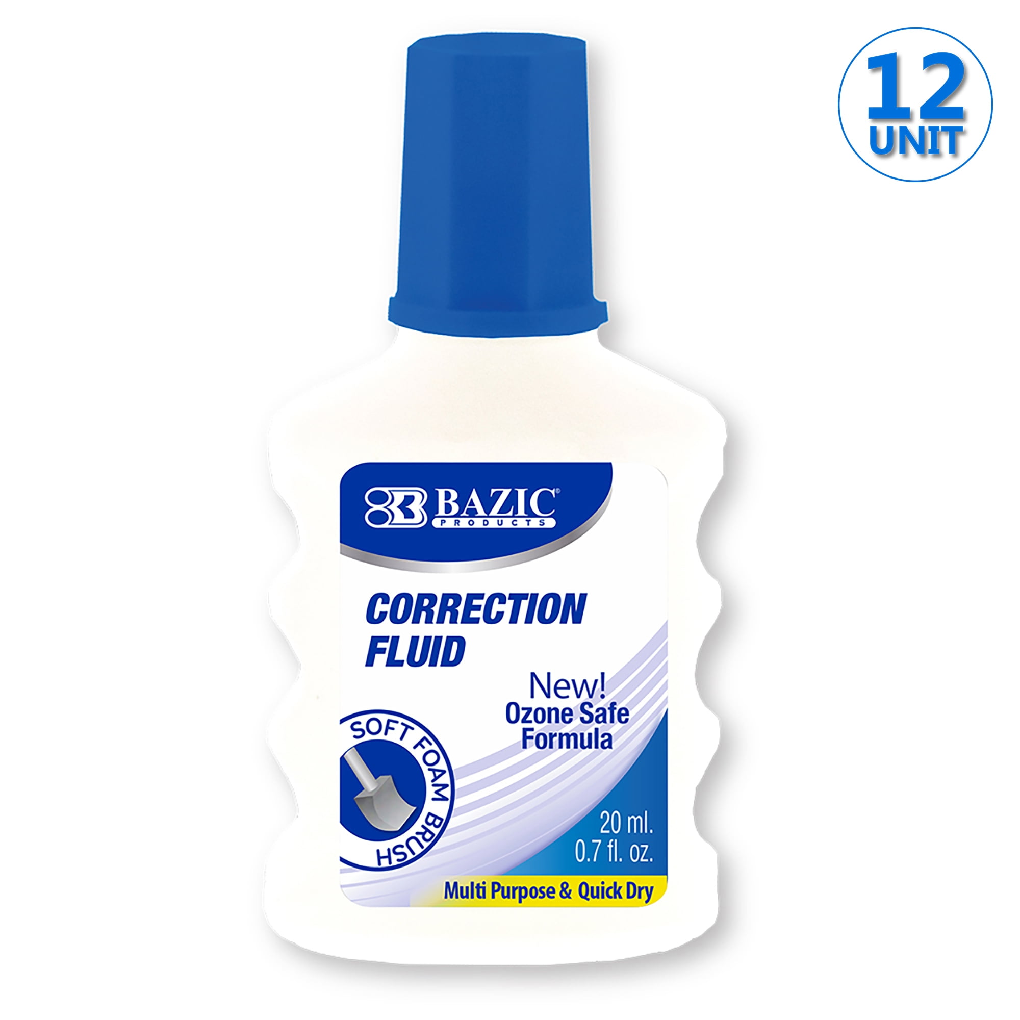 BAZIC Correction Fluid 20 ml, Foam Brush White Out, 12Pack