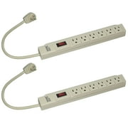 Wideskall 2-Packs 1 Feet 6 Outlets Built-in Safety Circuit Breaker Angle Plug AC Wall Power Strip ETL Listed Beige