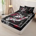 thumbnail image 2 of Castle Fairy Day Of Dead Skeleton Couple Zipper Twin Comforter Sets with Fitted Sheet and 2 Pillowcases,Valentine'S Day Rose Butterfly Zipper Bedding Set,Red Black,4-Piece,Black Reversible, 2 of 6