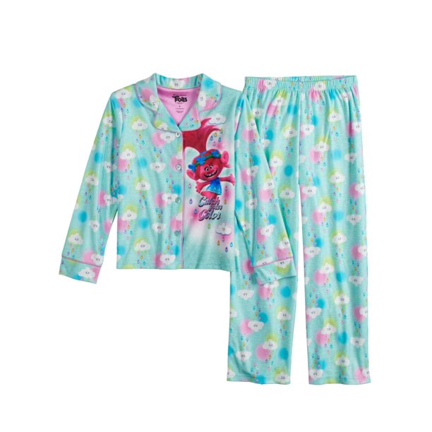Trolls Girls Trolls Poppy Cloud Catch Your Color Button Up Pajamas