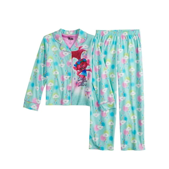 Girls Trolls Poppy Cloud Catch Your Color Button Up Pajamas Sleep Set 4