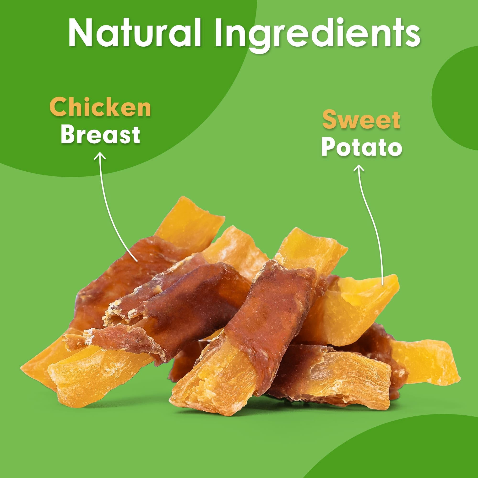 MON2SUN Dog Treats Rawhide Free Chicken Wrapped Sweet Potato Dog Snacks,Gluten&Grain Free Dog Treats for Puppy and Small Dogs,25oz