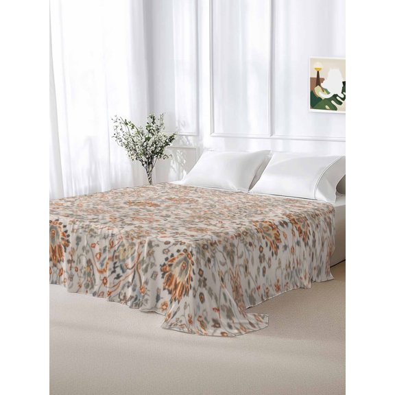 California King Size Flat Sheet Only,Vintage Seamless Flower Texture Soft Top Bed Sheets Breathable Bedding Sheet Tribal Ethnic Floral Art Microfiber Hotel Luxury Top Sheets