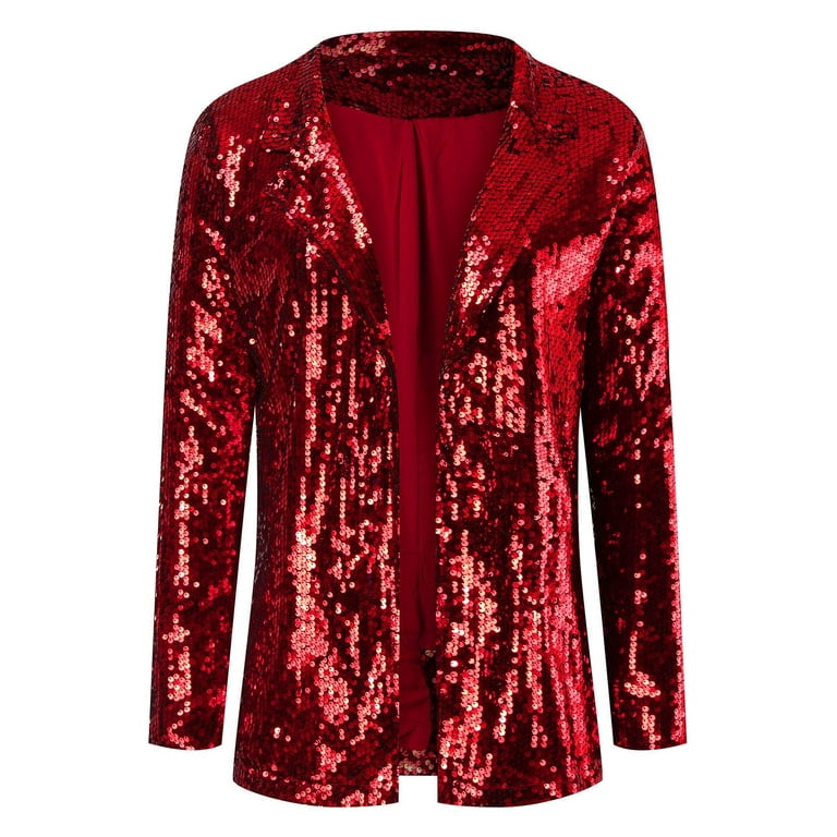 PMUYBHF Womens Fashion Jackets Women Sequins Sequin Jacket Casual Long  Sleeve Glitter Party Shiny Lapel Coat Rave Outerwear