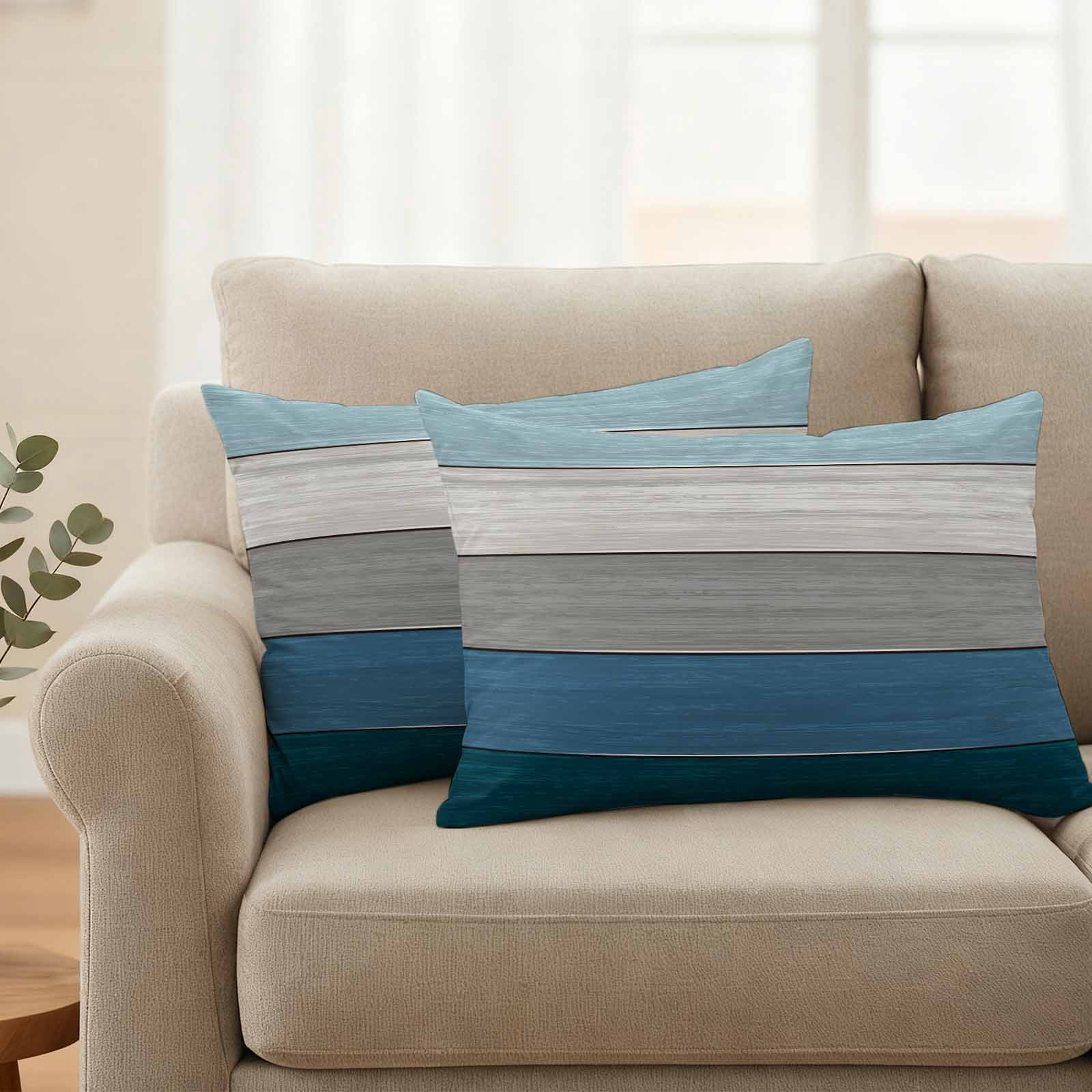 Blue Ombre Wooden Outdoor Waterproof Pillow Covers, Farmhouse Retro Wood Gradient Decorative Rectangle Throw Pillowcase Sofa Cushion Sham for Patio/Couch/Chair, 20"x12" 2 Pack