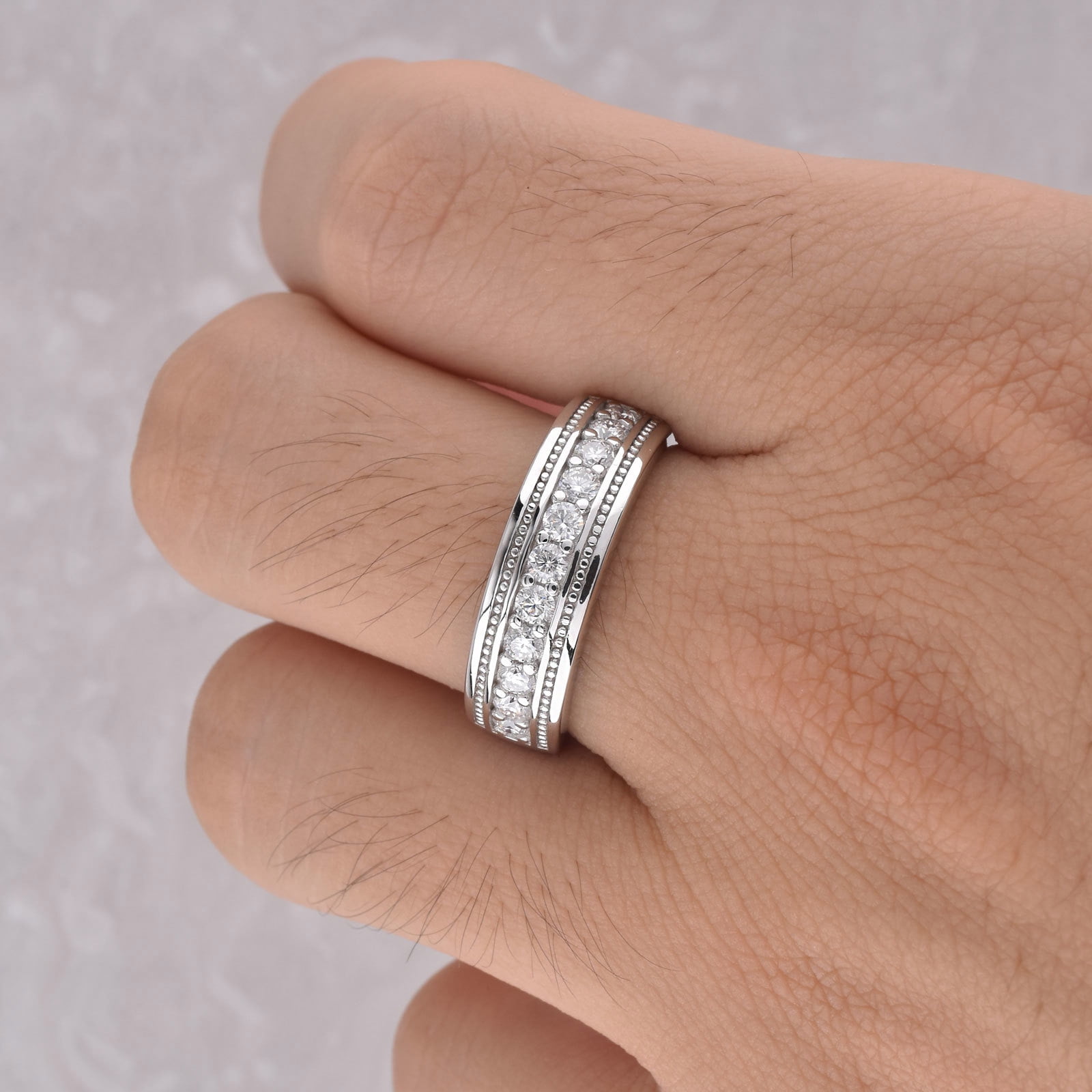 Newshe Jewellery Mens Wedding Band Moissanite Men Rings 1.25cttw D Color VVS1 Round Cut Engagement Size 9