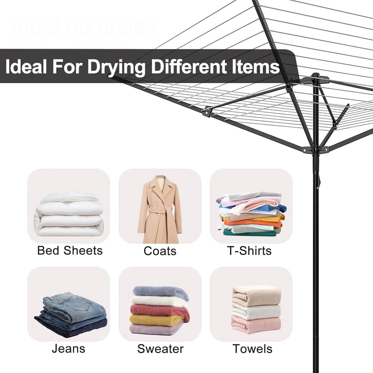 Strata 184 FT Outdoor Umbrella Clothesline - Parallel Aluminum Frame With Ground Spike, Heavy Duty Drying Rack