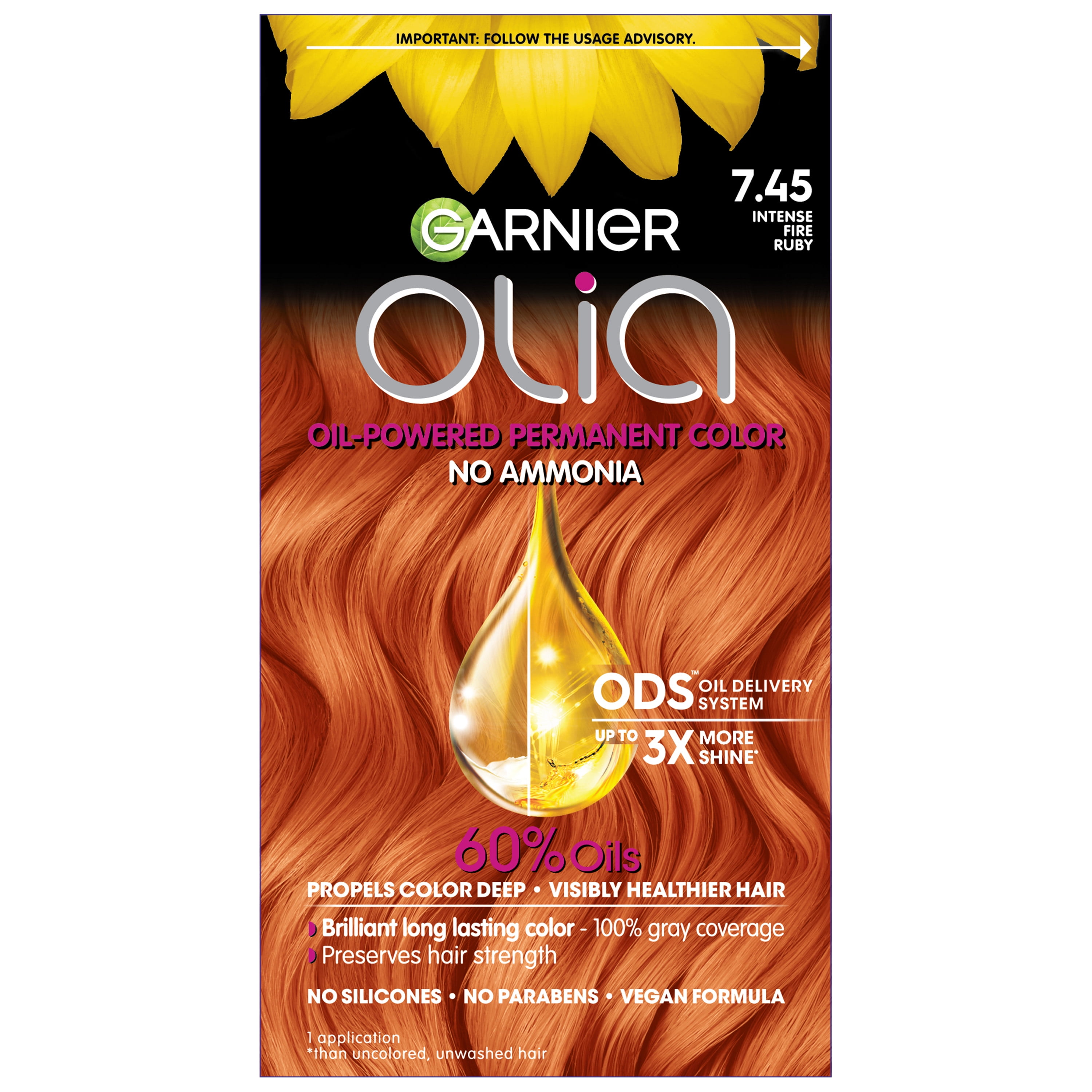 Garnier Olia Oil Powered Ammonia Free Permanent Hair Color,  Intense  Fire Ruby, 1 kit 