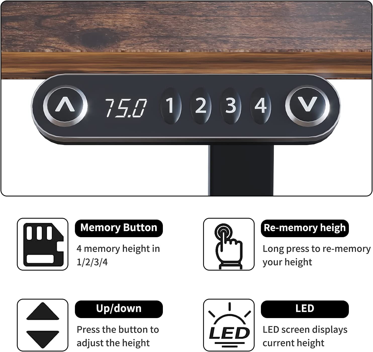 Height Adjustable Electric Standing Desk with Memory Prese, 55 x 24 Inches Stand Up Desk by DIYAREA , Sit Stand Desk with Espresso and Black Top and Black Frame - 2