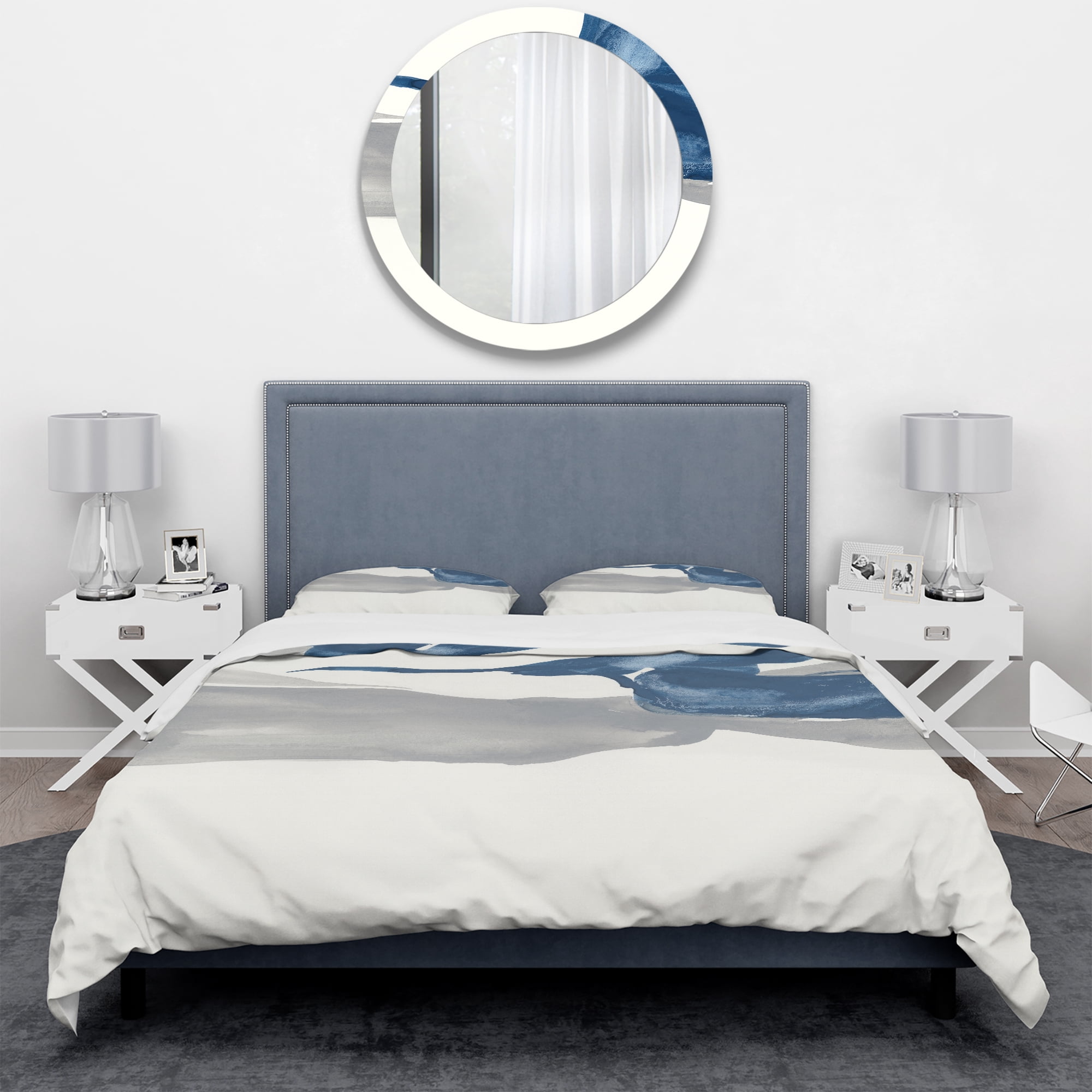 Designart 'Gouache Sapphire on Gray IV' Geometric Duvet Cover Set